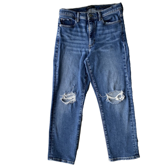 Banana Republic Pants Womens Size 29 Premium Denim Mid Rise Straight Distressed - Picture 1 of 12